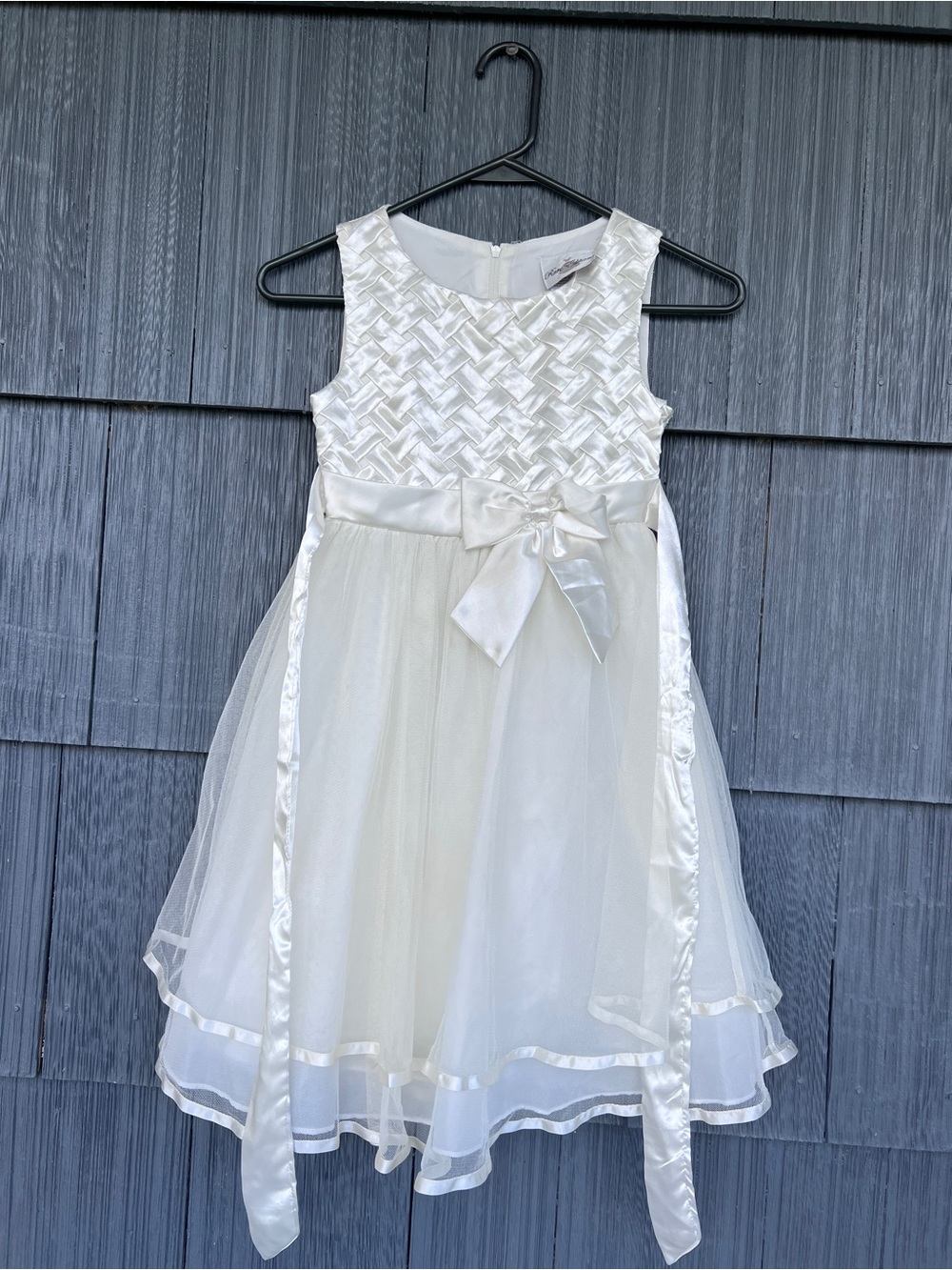 Ivory Satin & Tulle Flower Girl Dress with Bow